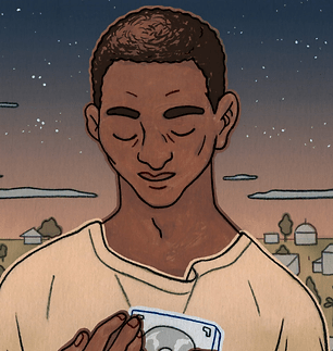 Darfurian man holding a CD case